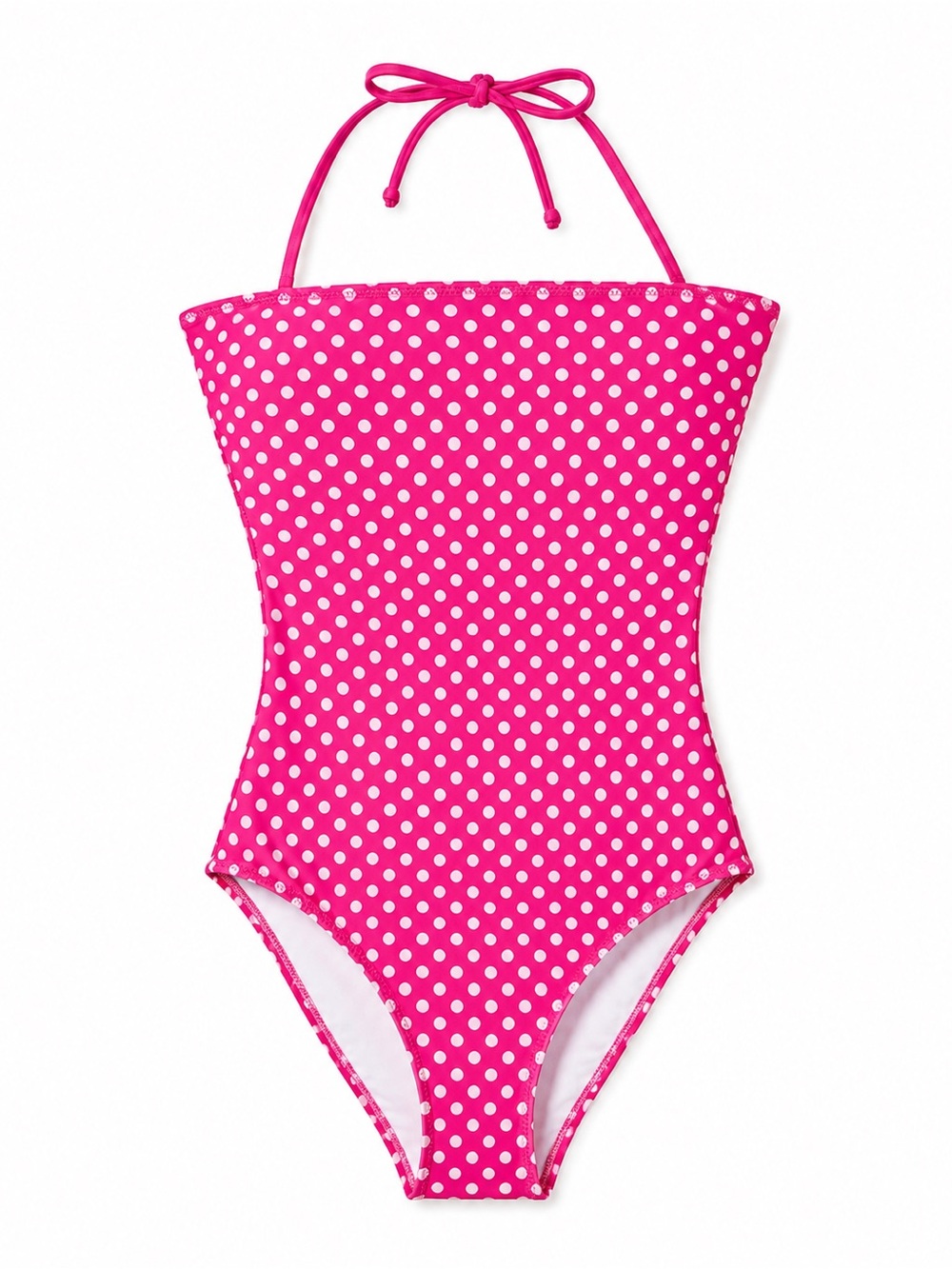 Pink & White Polka Dot One-Piece Halter Swimsuit Size M Open Back